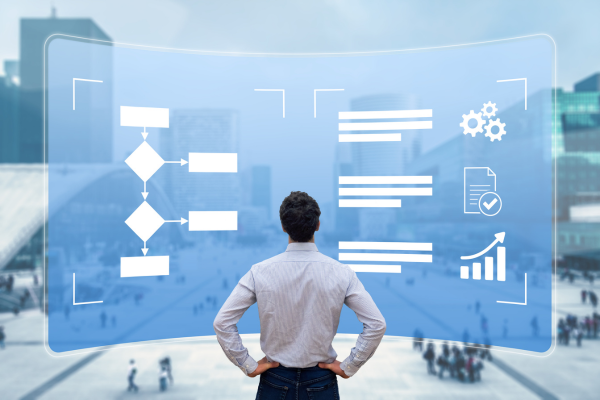 Pantalla digital mostrando cómo la RPA y la IA optimizan procesos, reducen costes y mejoran la productividad empresarial."